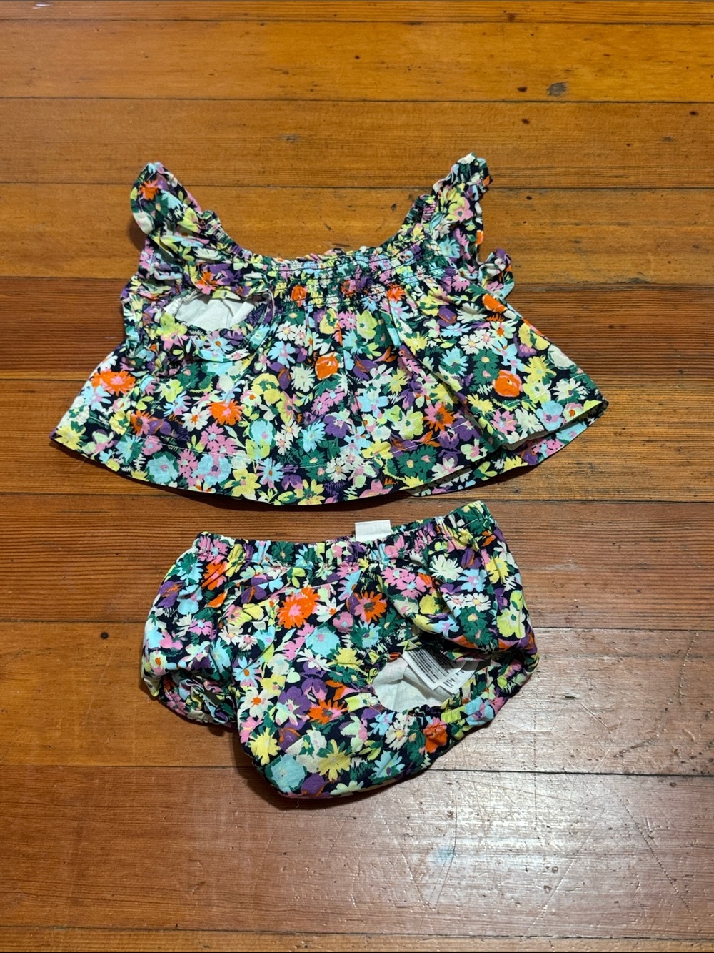 GAP Girls Floral Two-Piece Swim Set - Black with Multicolor Flowers